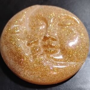 Gold Glitter Moon Sun Face Resin Pocket Disk Celestial Handmade